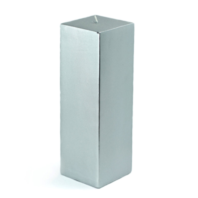 Bougie cylindrique sans parfum, Carré argent métallique