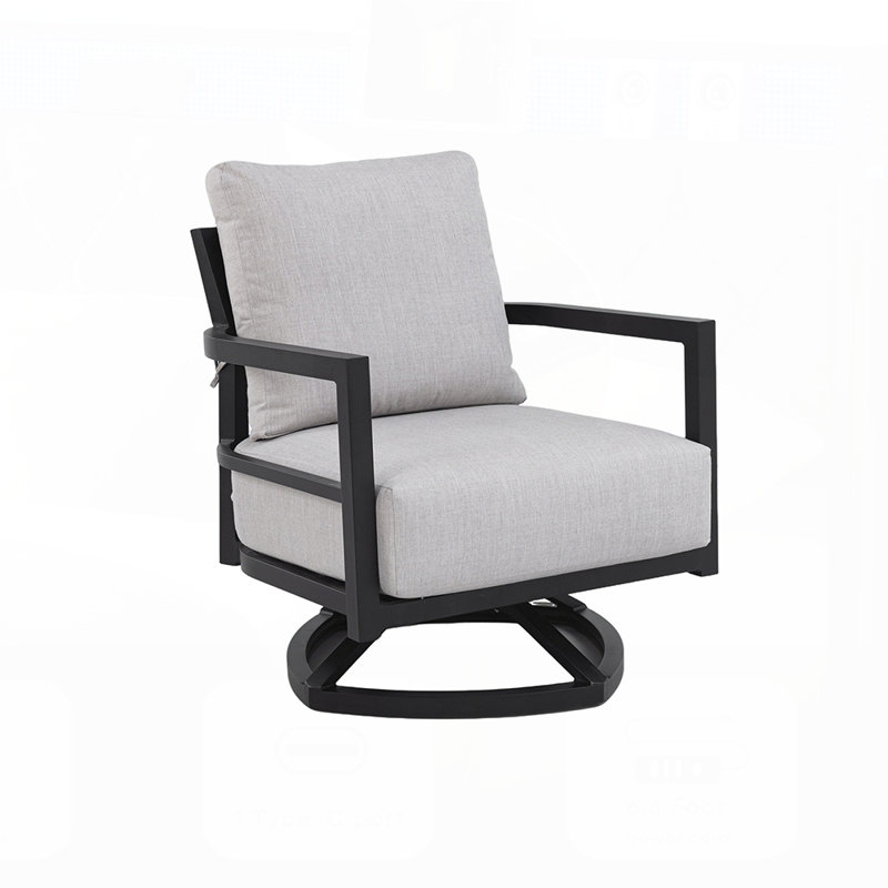 Modern Outdoor Fully Welded Swivel Lounge Chair with Premium Aluminum Frame, Ergonomic Backrest, Boat-Shaped Base, and Weather-Resistant Sunbrella Cushion