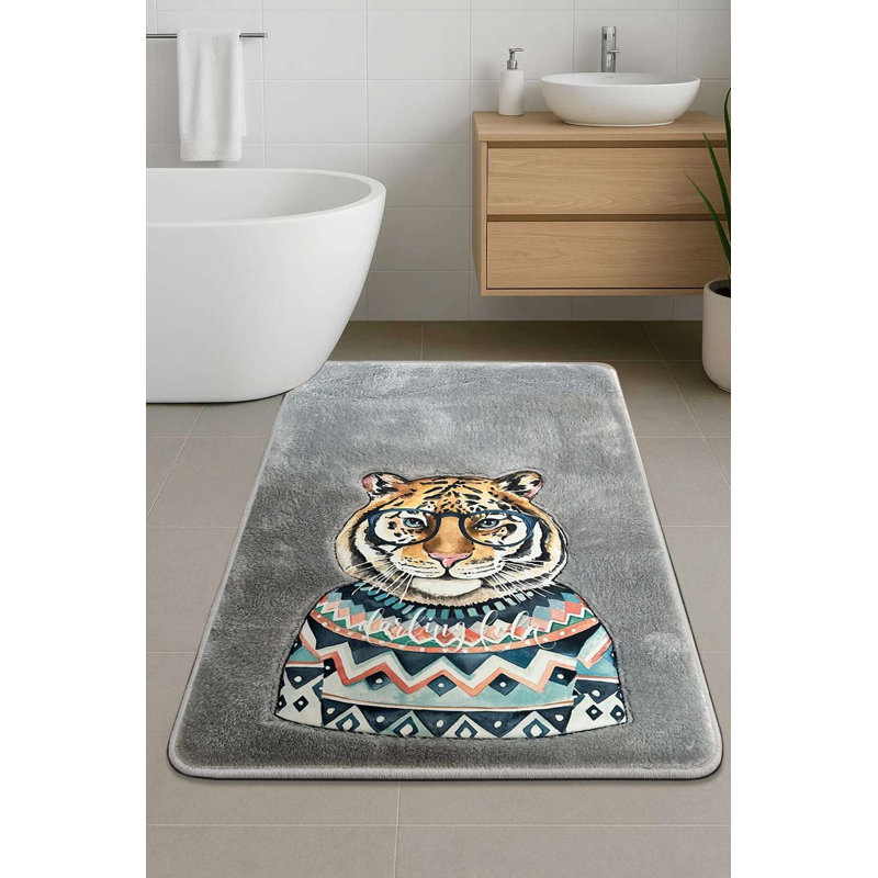 Tapis de bain antidérapant, couleur fumée, 23,6 po x 39,4 po | 100% polyester, hauteur des poils de 0,5 à 0,5 pouce, 600 g / m² | Lavable à la machine, impression numérique, base à pois durable | Parfait pour la sécurité et le confort de la salle de bain