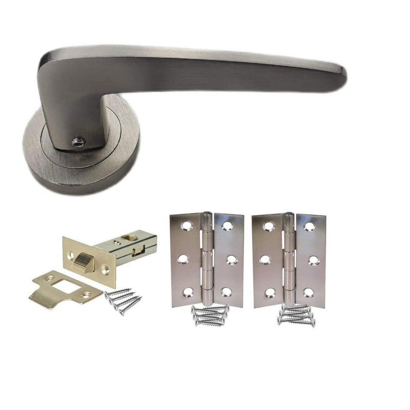  5 Pairs Venus Design Door Handles on Round Rose in Stainless Steel Finish with Latch and Hinges