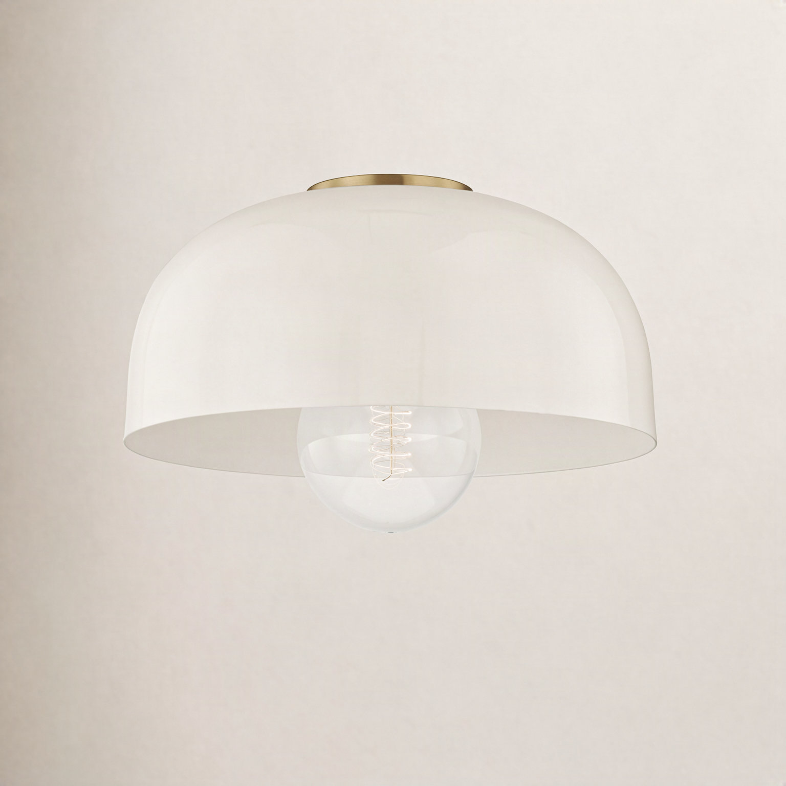 Rodanthe Single Light Metal Flush Mount, Aged Brass, Cream, 6" H x 14" W x 14" D