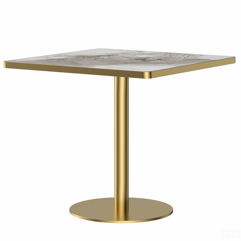 Table carrée bistro moderne tulipe 31,5 pouces avec plateau en faux marbre, structure en métal robuste