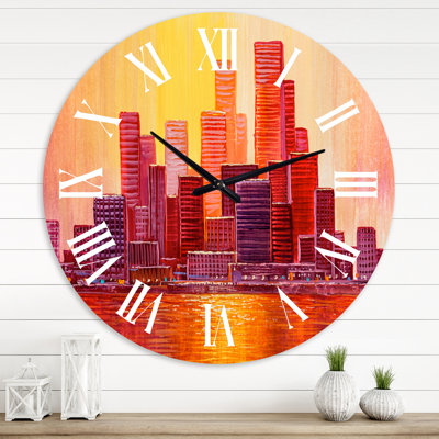Oversized Cityscape of Skyscrapers in Modern City X Wall Clock