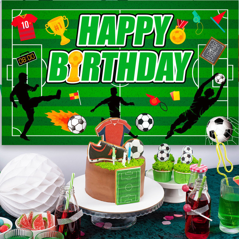 Soccer Backdrop for Birthday Party, 71x43'' Soccer Birthday Backdrop