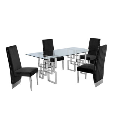 Marano 4 - Person Glass Top Double Pedestal Dining Set