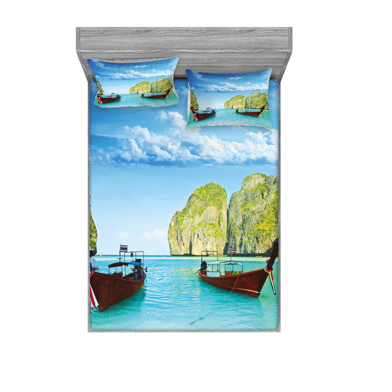 Ensemble de draps Longtail bateaux à Maya Bay, Ensemble de drap pour grand lit avec drap-housse