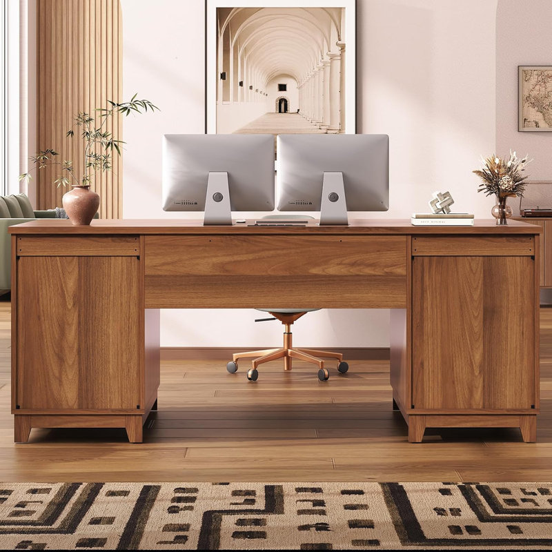 Rachmiel Computer Desk with Power Outlet, Brown