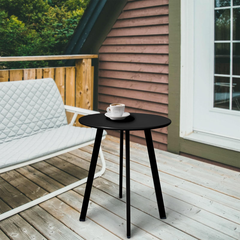 Table d'appoint ronde d'extérieur, table de bout de patio en acier et métal, table d'appoint imperméable et résistante aux intempéries pour jardin, balcon, cour, noir