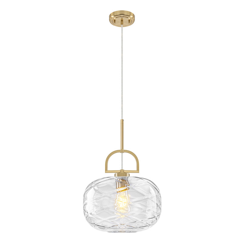 Luminaire suspendu moderne 12 po en or avec abat-jour en verre texturé soufflé à la main - Luminaire suspendu à hauteur réglable pour îlot de cuisine