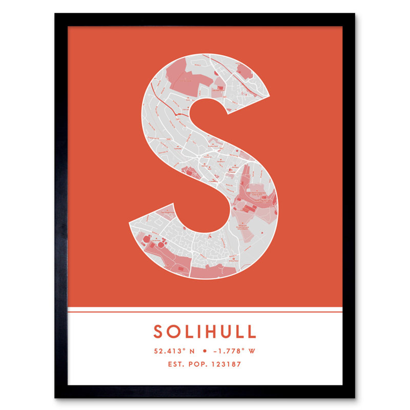 Solihull City Map Solihull Orange by Wee Blue Coo - Single Picture Frame Typography