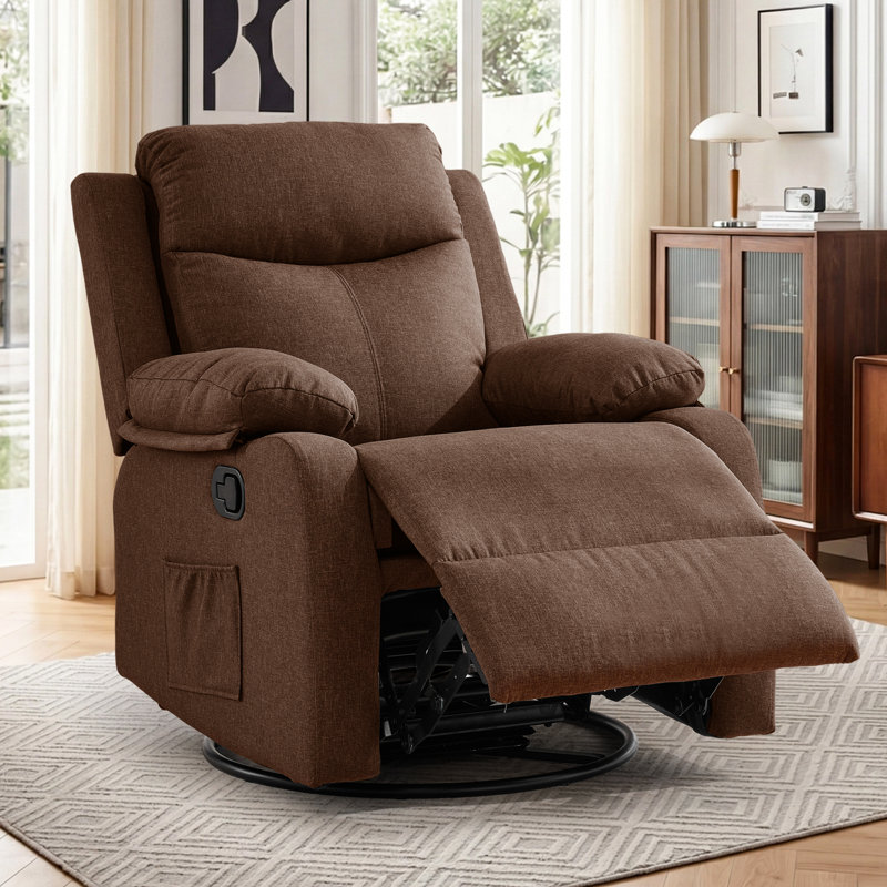  Recliner Chair, 360° Swivel Rocker Recliners For Living Room, Small Recliner For Small Spaces, Fabric Manual Recliners With Side Pockects