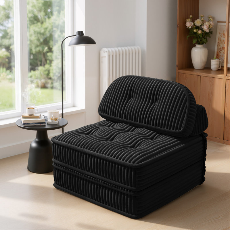 Canapé-lit futon capitonné pliable avec support pour le dos, taille simple, velours côtelé, Velours côtelé noir