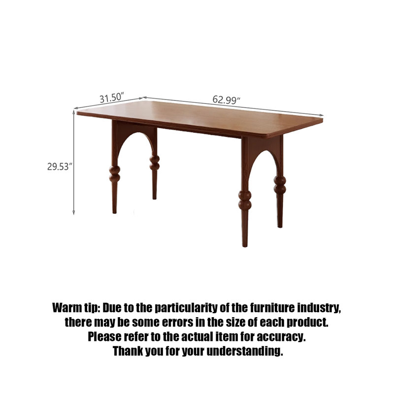 Table de salle à manger rectangulaire en bois massif rétro de style français, H 29,53 po x L 62,99 po x l 31,5 po