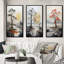 «Gray Yellow Minimalisme Tree Solitude», 3 pièces sur toile-479894824-479894831