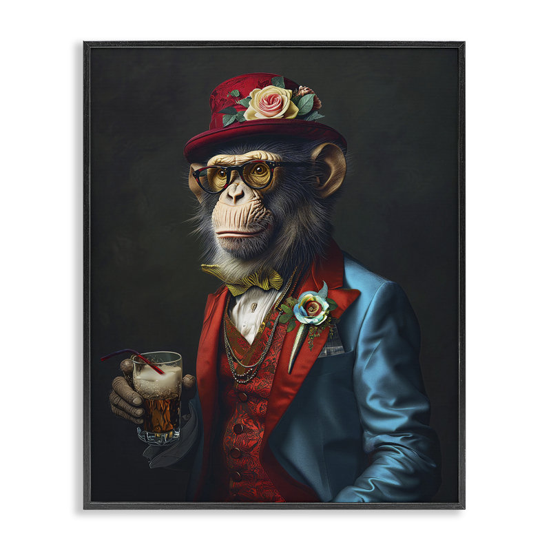 Singe avec déguisement giclée par Ray Heere, Giclée encadrée noir minuit, H 14 po x l 11 po