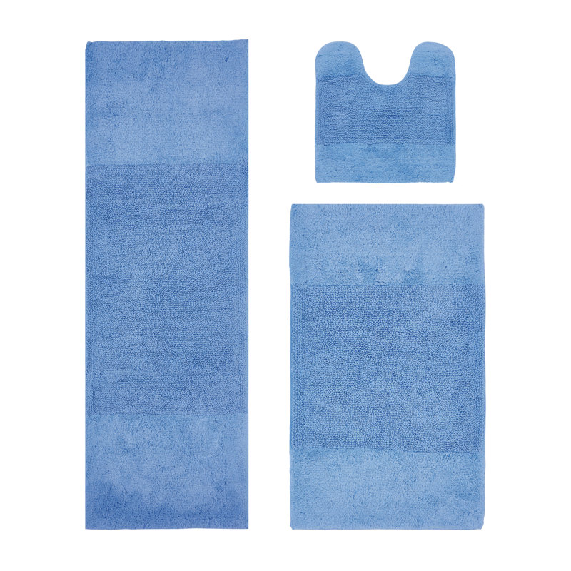 Ensemble de tapis pour salle de bain 3 pièces 100% coton 2155 g / m² Merkle, certifié OEKO-TEX®, envers en latex antidérapant, touffeté moelleux, super absorbant et lavable à la machine pour salle de bain, douche et baignoire, bleu foncé