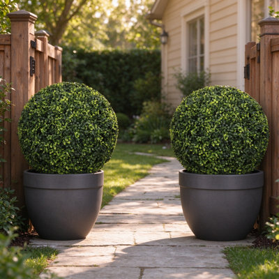 2 pièces en boules topiaires artificielles en bois de buis, sphères vertes artificielles pour le patio