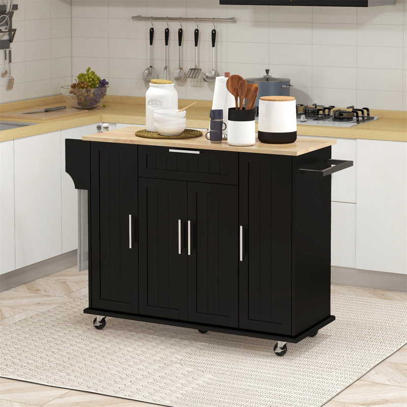 Charming Rustic-Modern Kitchen Island with Exquisite Top and Ample Storage, Black