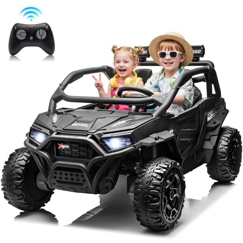 UTV 24v pour enfants avec télécommande parentale, suspension à quatre roues, musique Bluetooth et lumières DEL, Noir