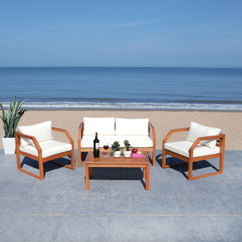 Upton Cheyney Eucalyptus 4 - Person Patio Conversation Set with Cushions, Brown
