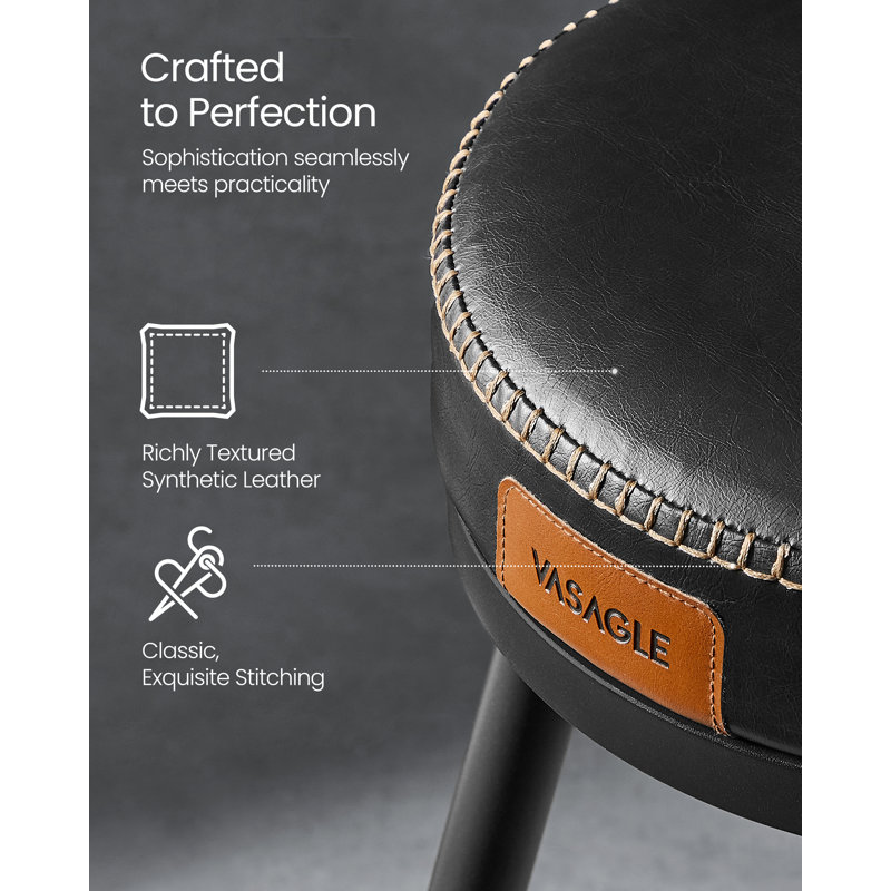 Bar Stools Set of 2, Counter Height Swivel Bar Stools, Synthetic Leather with Stitching, Black