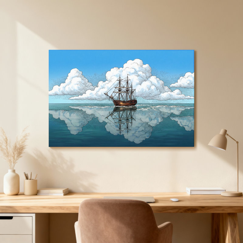 Voilier sur l'océan calme avec reflet des nuages, Toile tendue, Ne s’applique pas, H 20 po x l 30 po