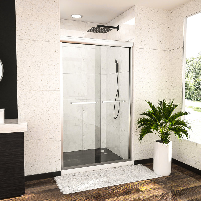76"H X 48"W Semi- Shower Door, Bypass Sliding, Finish, Glass Door 48" W 76" H, Quality, White