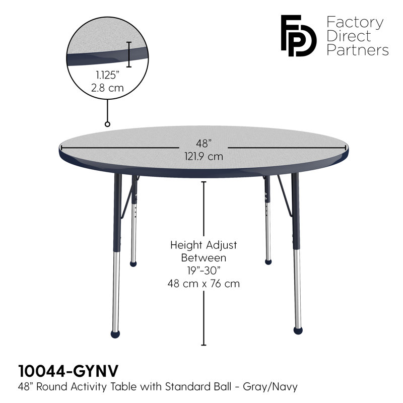 Table ronde à hauteur réglable, 48", Gris / bleu marine, Standard Ball Glide