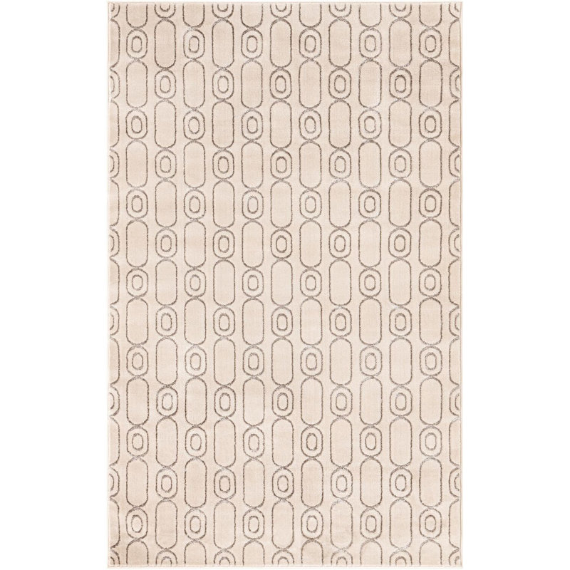 Tapis contemporain blanc et argenté Vincente, Rectangle 5 pi 3 po x 8 pi