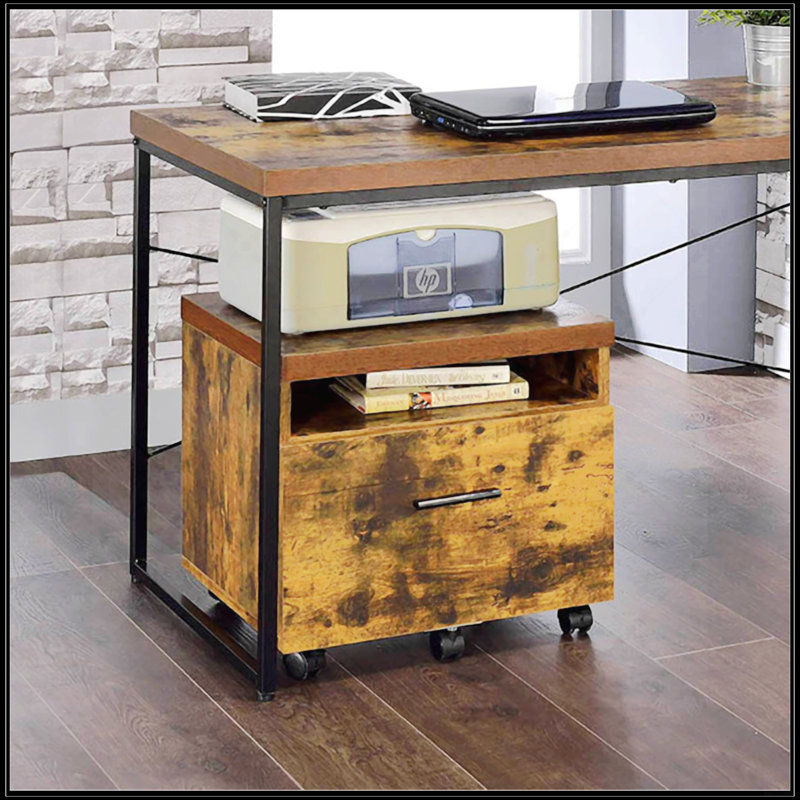 Weathered Oak And Black 1-Drawer File Cabinet