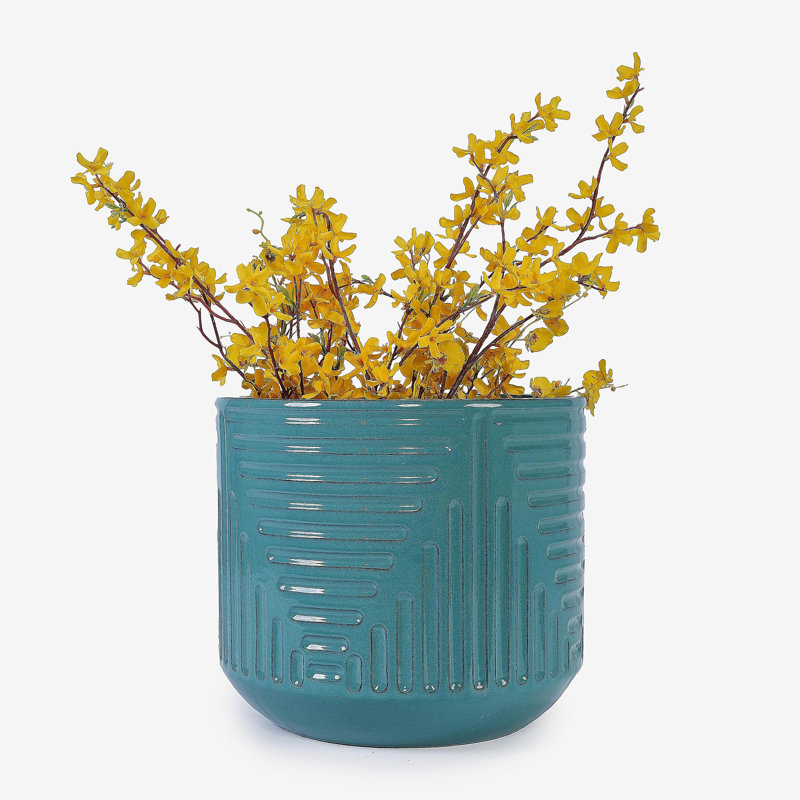 Handmade Ceramic Planter, 16 Inch Diameter, Cyan