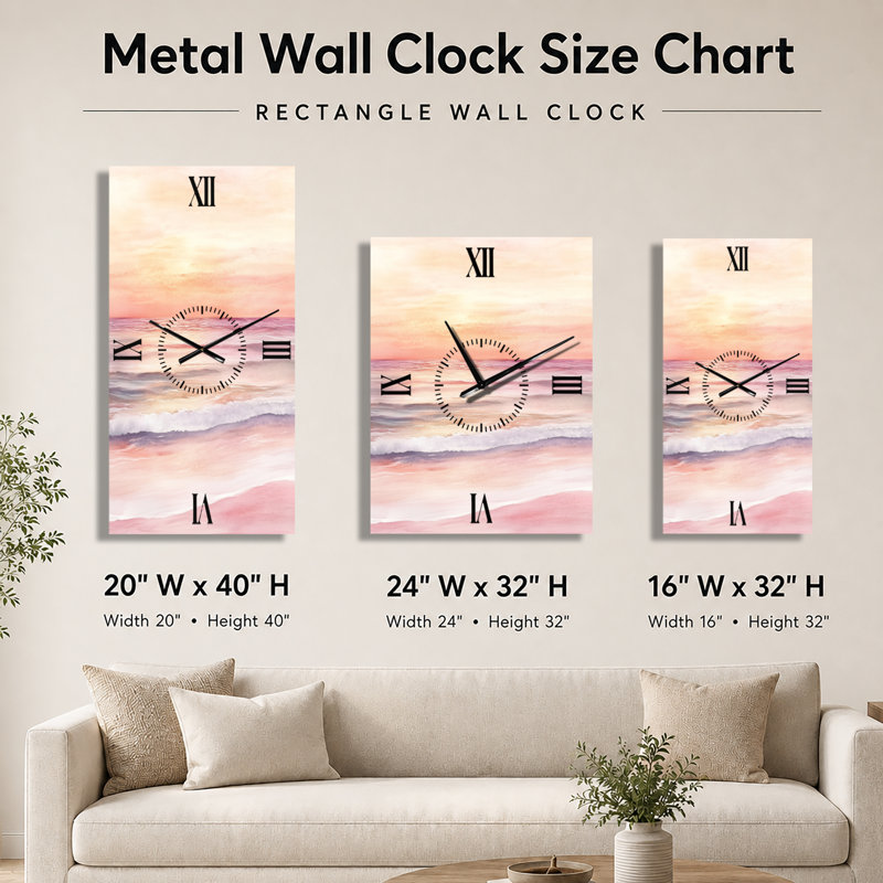 Aluminium Analogue Wall Clock, H 32 po x l 16 po - Rectangle