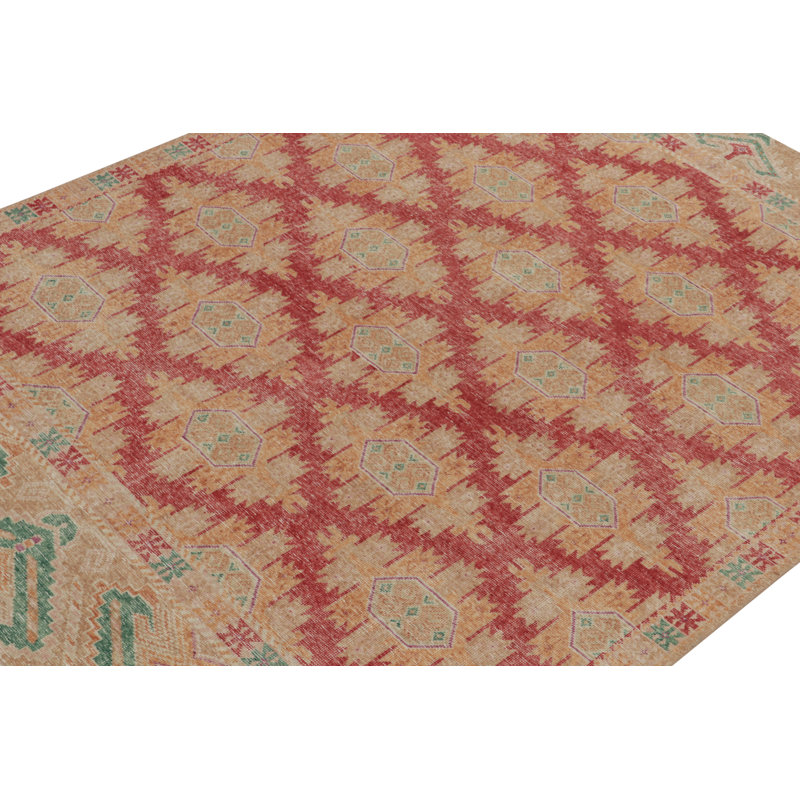 Distressed Homage Hand Knotted Wool Geometric Area Rug, Rectangle 6' x 9'