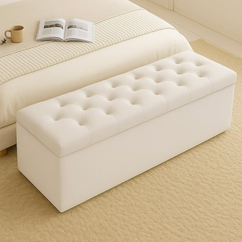 Chesterfield Ottoman Storage Box - Plush Velvet Blanket box - Shoe Bench - End of Bed Bench, White, 40cm H x 137cm W x 40cm D