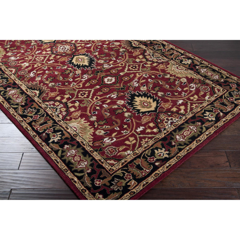 Graziani Oriental Hand-Tufted Wool Burgundy/Black Area Rug, Hearth 2'x4'