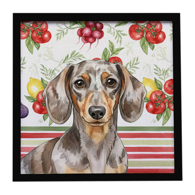 Dapple Dachshund Vegetables Framed Metal Print
