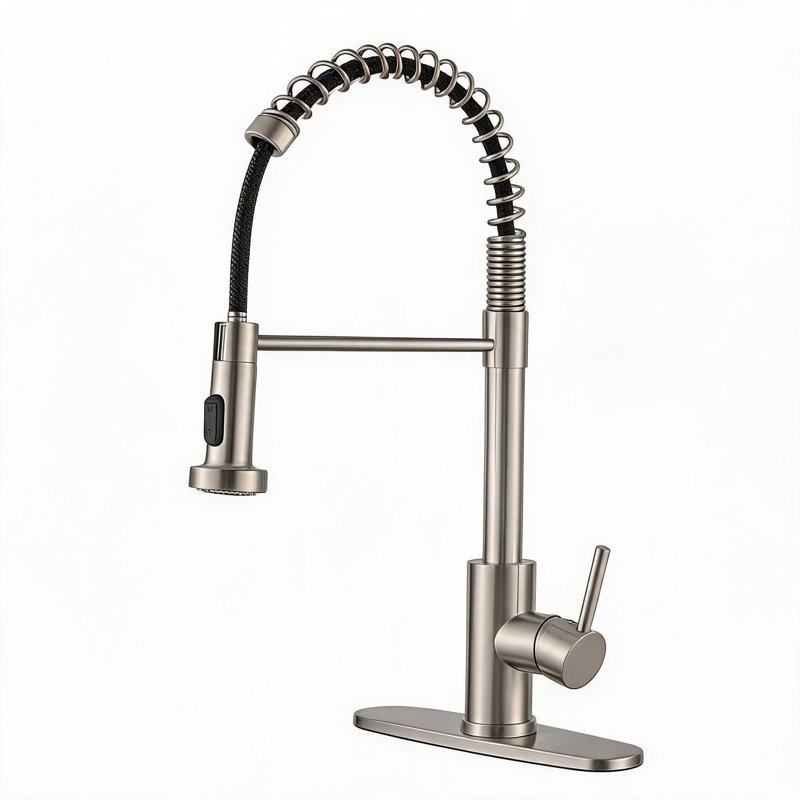 Robinet de cuisine en acier inoxydable nickel brossé avec douchette rétractable et modes de pulvérisation doubles pour lavabo de camping-car utilitaire de campagne et lavabos de bar