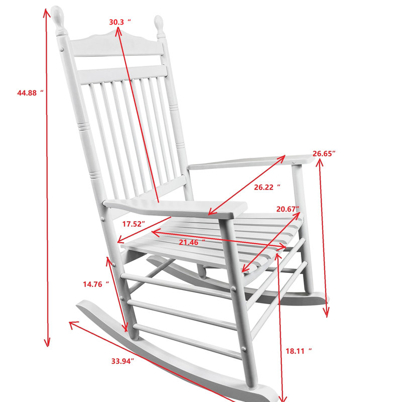 Chaise berçante balcon en blanc - bois franc massif, assise et accoudoirs larges et confortables, dossier solide, assemblage facile requis, limite de poids de 280 lb pour adulte pour les espaces extérieurs sur le porche, bois franc