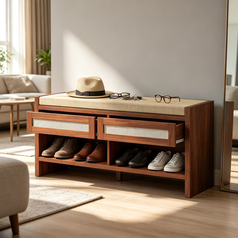 8 Pair Shoe Storage Bench, Brown