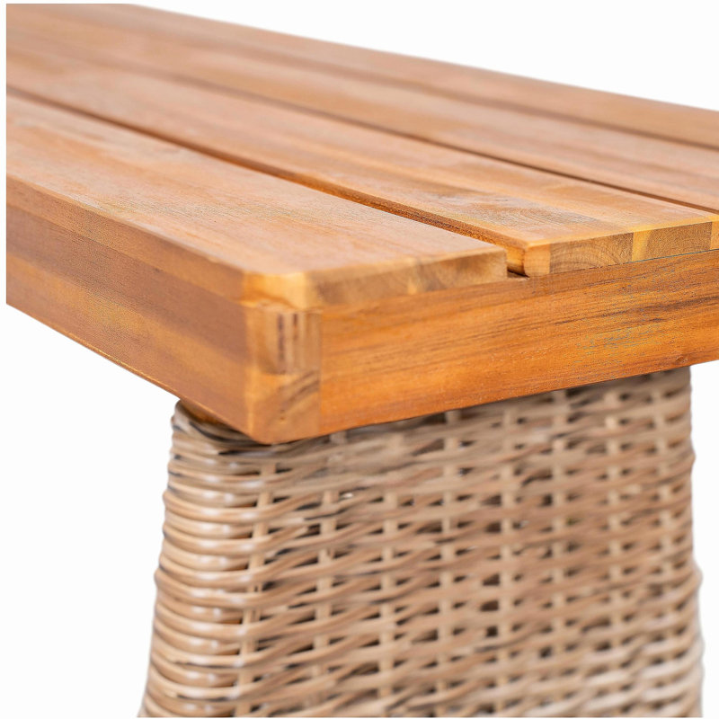 Ensemble repas d'extérieur 3 pièces en bois d'acacia avec pieds en rotin tissé à la main, brun, Brun / teck