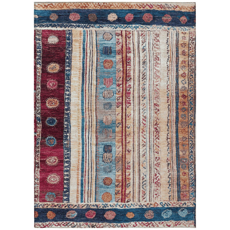 Tapis extérieur lavable rayé bleu marine et merlot 3 pi x 5 pi