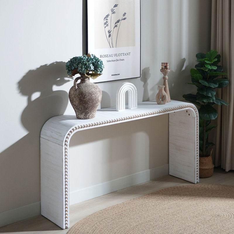 Console en bois noir 59 ", Blanc gris antique