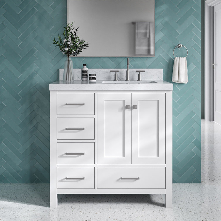 Ariel Cambridge 36 In. Right Offset Vanity With 2 In. Carrara Marble Countertop