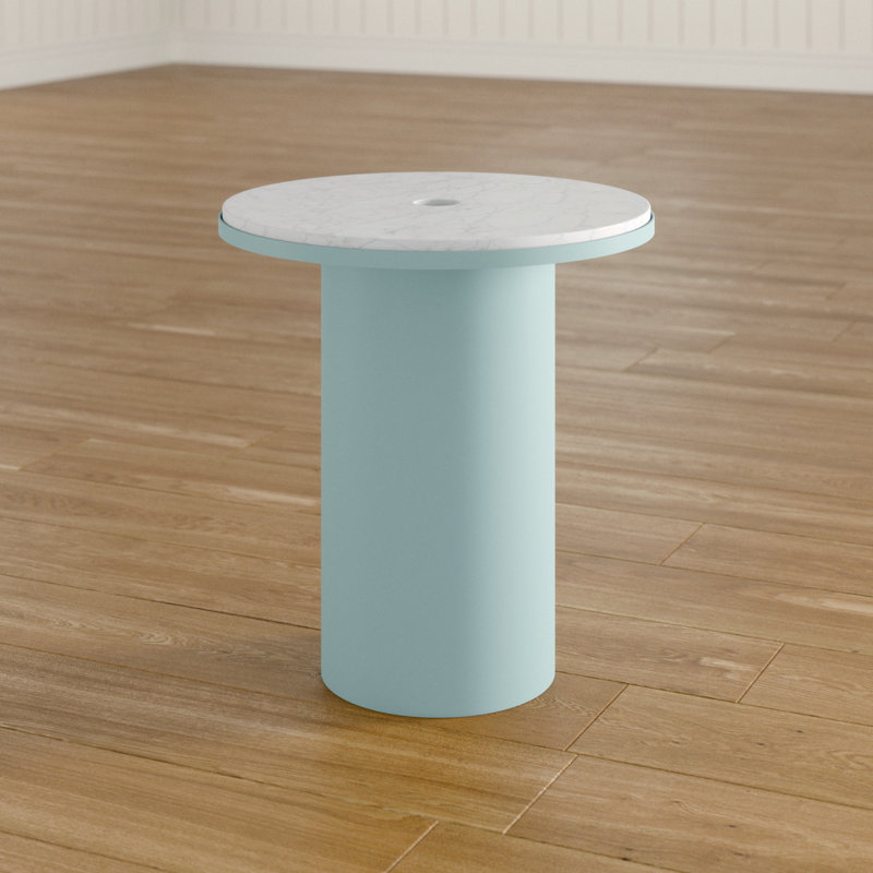 Plateau Marble End Table, 18.5" H x 17.9" W x 17.9" D, Cherry Marble, Stainless Steel