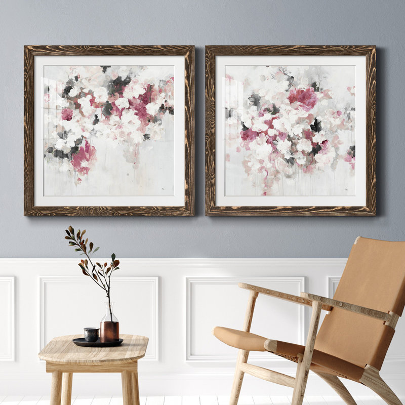 Floral Muse III - ensemble de 2 reproductions d'art sur papier, H 27,5 po x l 55 po x P 1,5 po, Encadré de bois de noyer