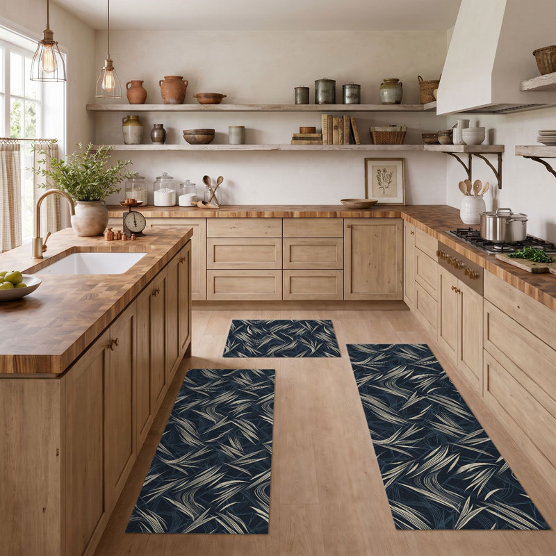 Tropical Leaf Non-Slip Washable Kitchen Mats