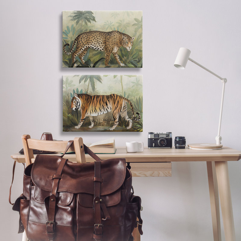 «Jaguar & Tiger Jungle Scene», ensemble d'art mural sur toile par Julia Purinton, H 16 po x l 24 po