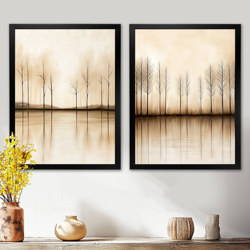 «Lake Reflection», art mural forêt d'automne, 2 pièces, forêt d'automne réfléchie sur un lac calme, H 32 po x l 48 po