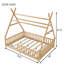 Lit double à plancher bas avec lumière, clôture et toit pour enfants garçons filles, finition bois naturel