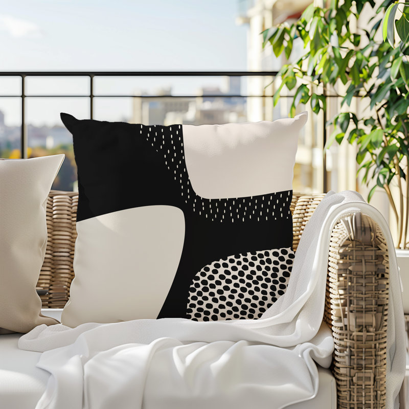 Coussin carré intérieur / extérieur pia, H 19 po x l 19 po, Blanc cassé / noir